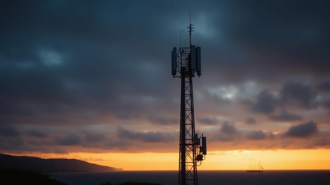 Cellular mast above a coastline — bonded 4G/5G for waterside sites