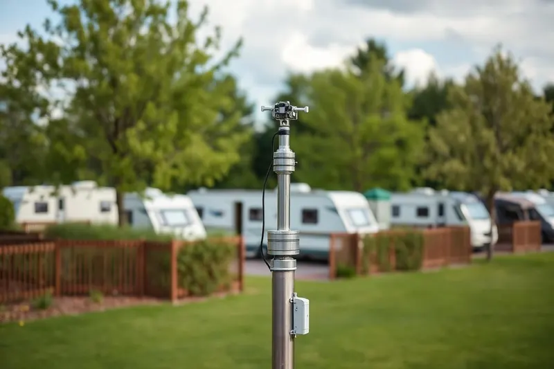 Outdoor wireless dish over a caravan park